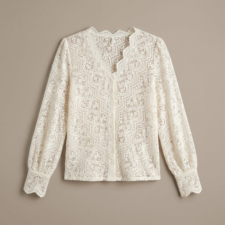 Britney ivory lace knit blouse product flat-lay