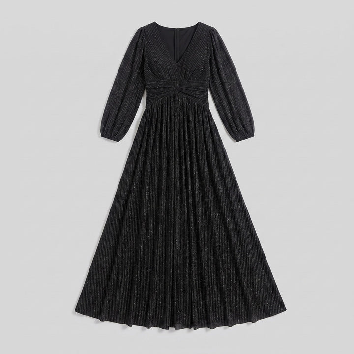 Black glittery sequin empire waist evening dress flat lay product photo - The store Vancouver