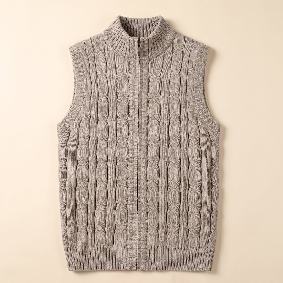 Men's cable knit sweater vest product flat lay