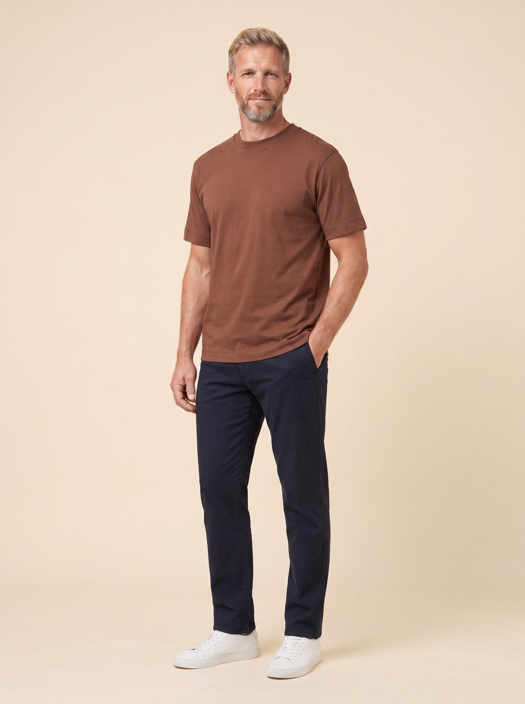 Caden oversized chestnut t-shirt front pose 2 on model