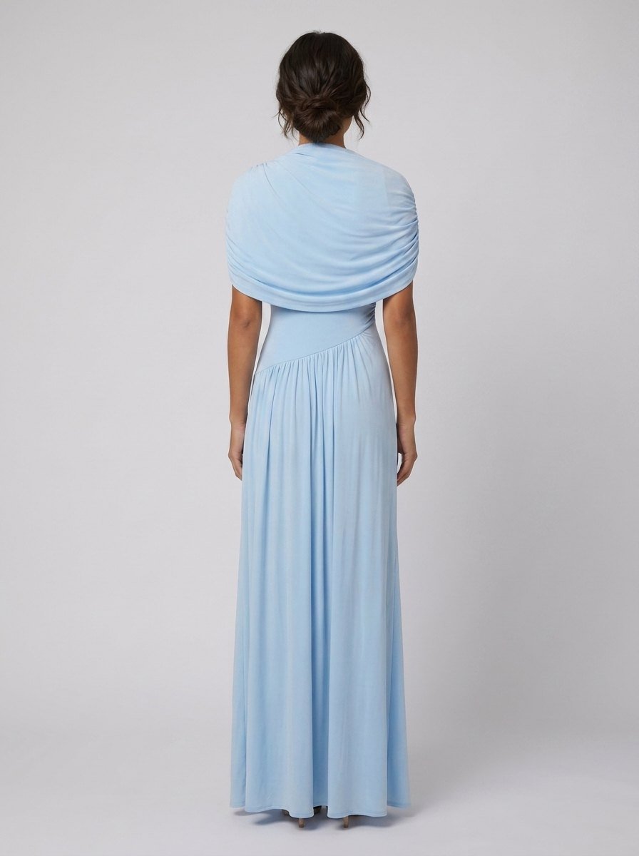 Catherine baby-blue pleated maxi back view