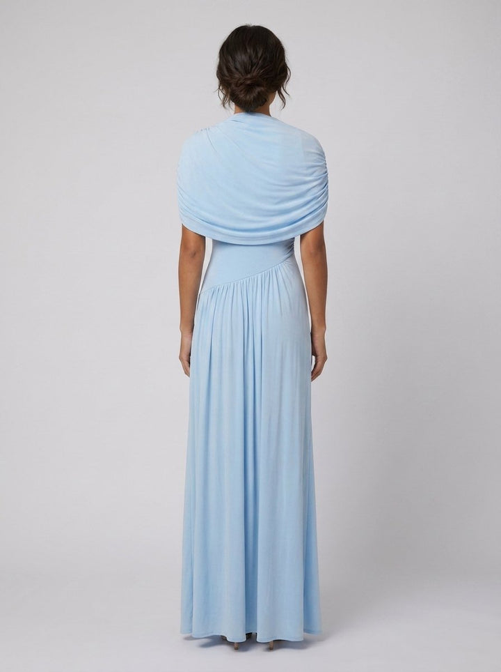 Catherine baby-blue pleated maxi back view