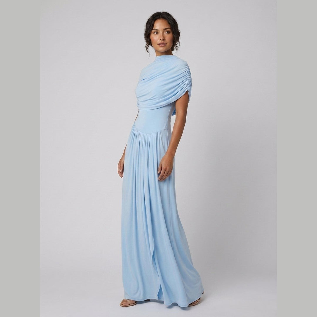 Catherine baby-blue pleated maxi dress side