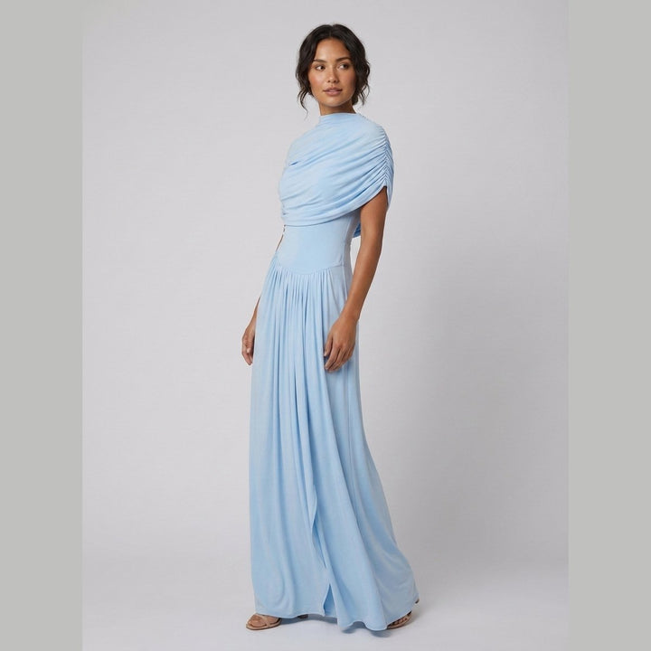 Catherine baby-blue pleated maxi dress side