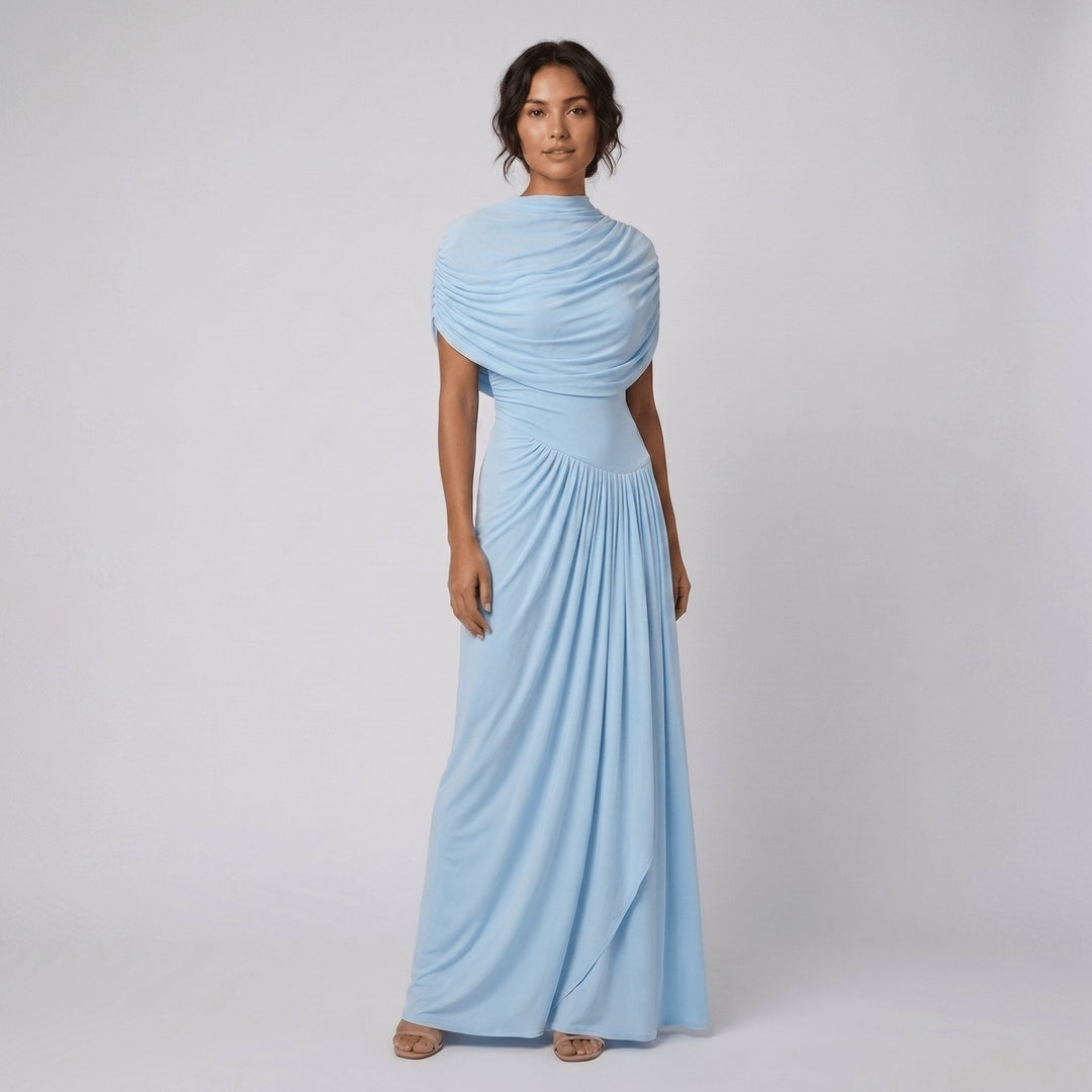 Catherine pleated maxi dress baby blue front