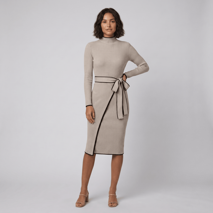 Cava beige midi dress with belt
