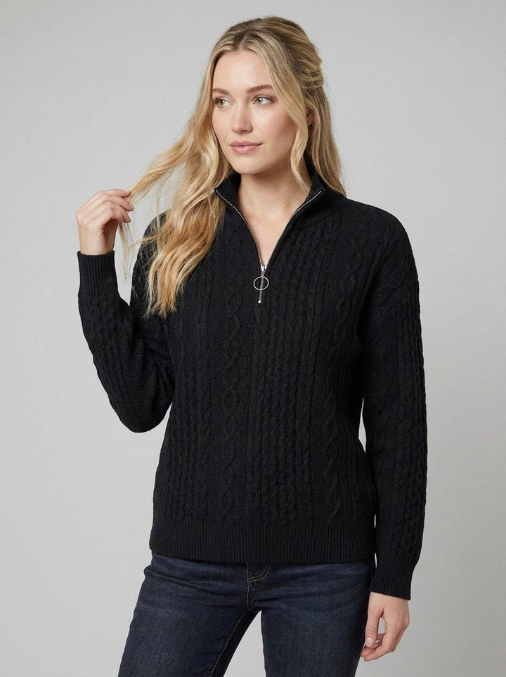Celeste soft knit quarter-zip sweater in black