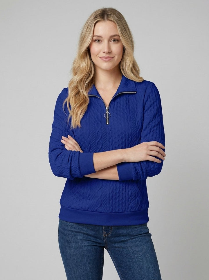 Celeste soft knit quarter-zip sweater in blue