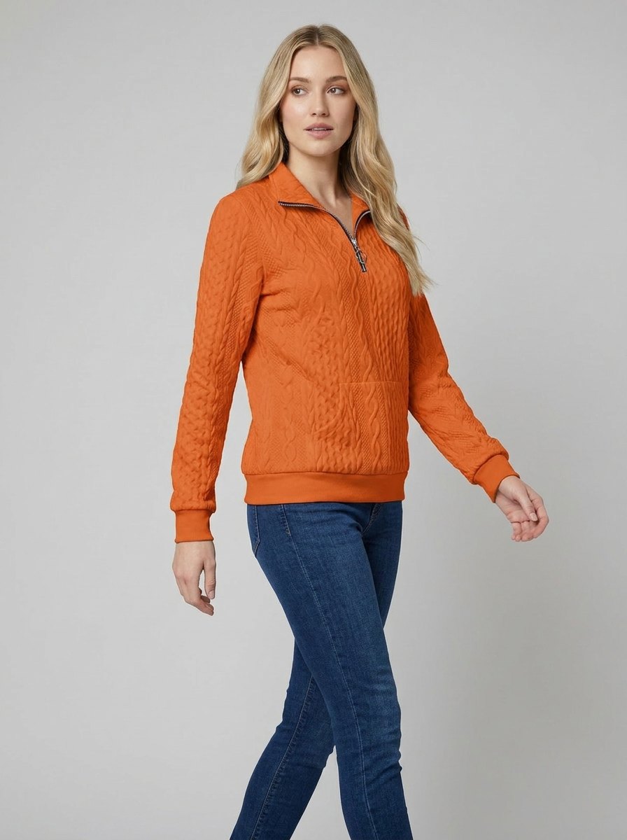 Celeste soft knit quarter-zip sweater in orange
