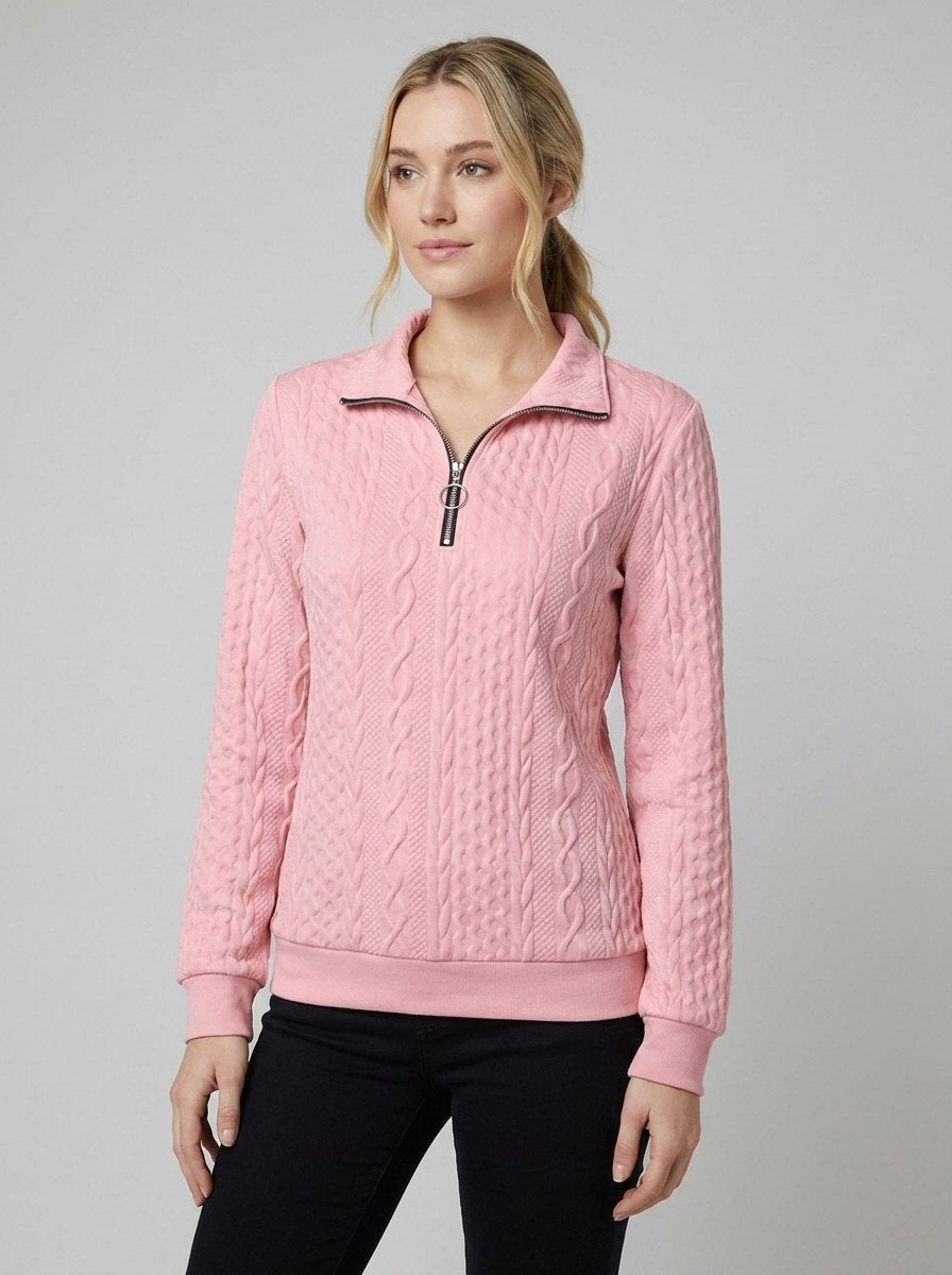Celeste soft knit quarter-zip sweater in pink