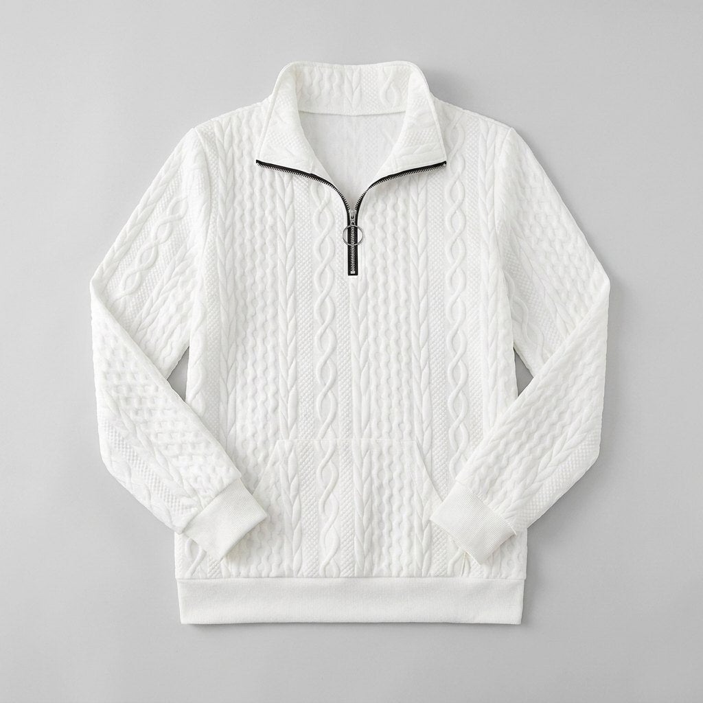 Celeste soft knit quarter-zip sweater product flat lay
