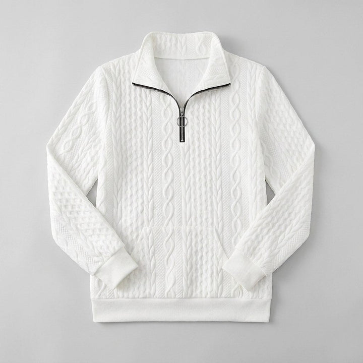 Celeste soft knit quarter-zip sweater product flat lay