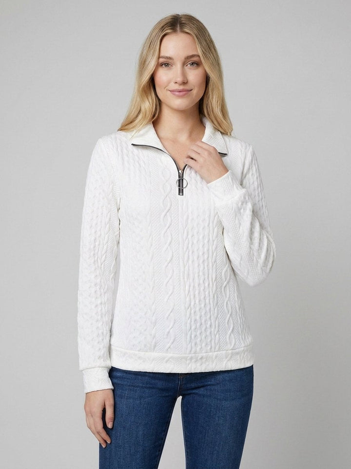 Celeste soft knit quarter-zip sweater in white
