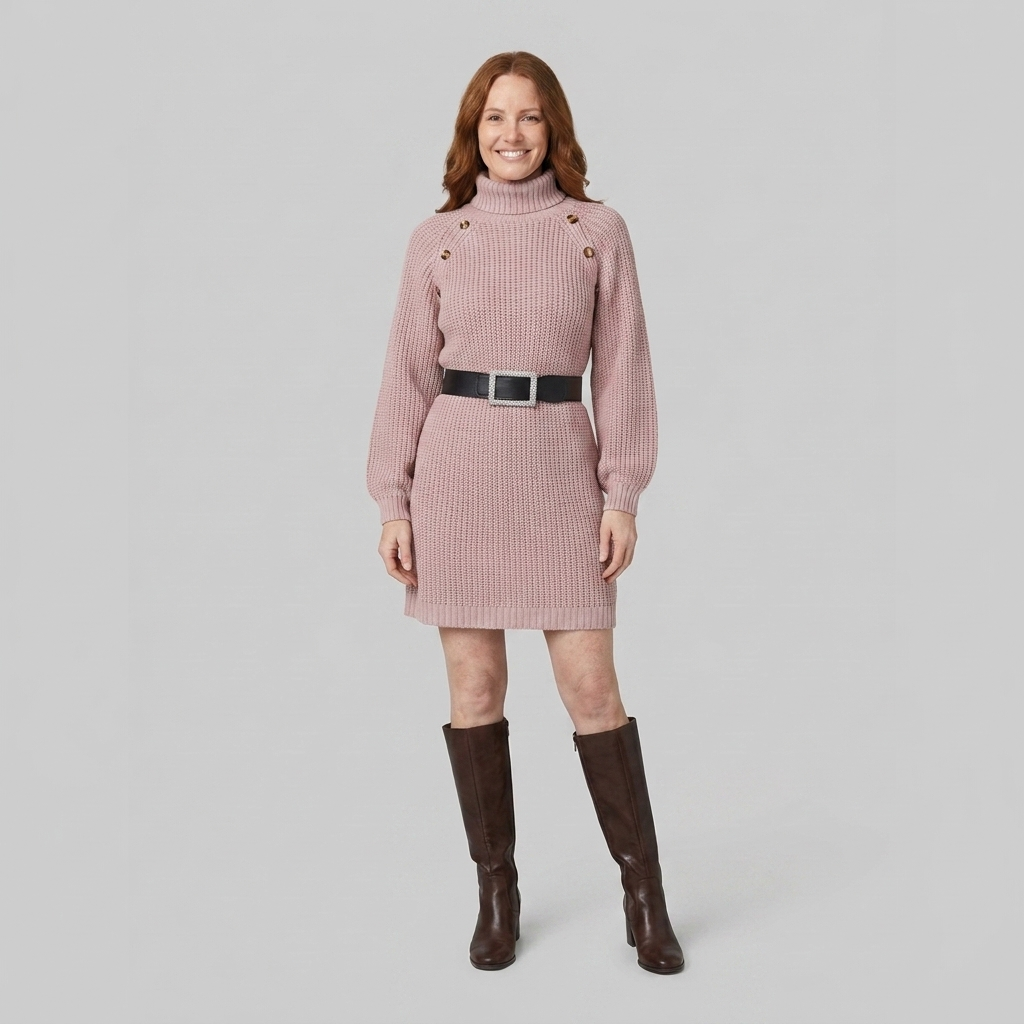 Celestine knit sweater dress pink front on model