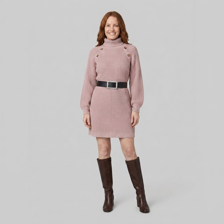 Celestine knit sweater dress pink front on model