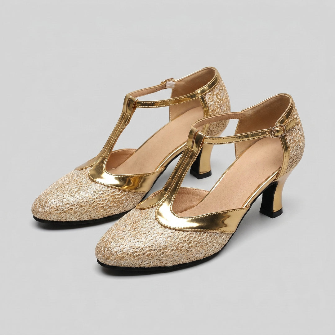 Chi T-strap dance heels gold