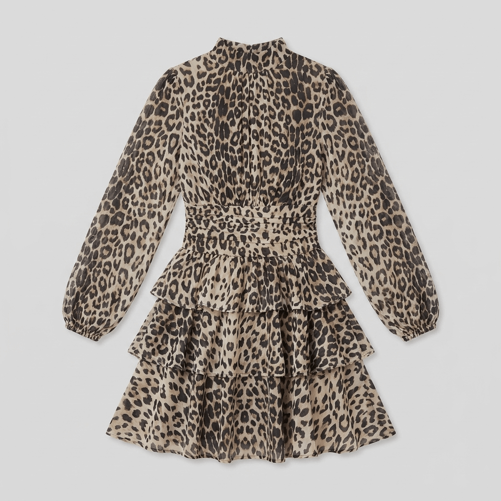 Chiffon leopard midi dress product flat-lay