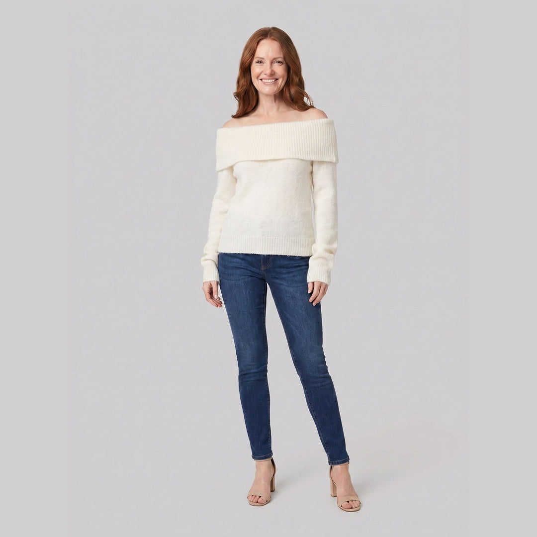 Clara off shoulder sweater white on model