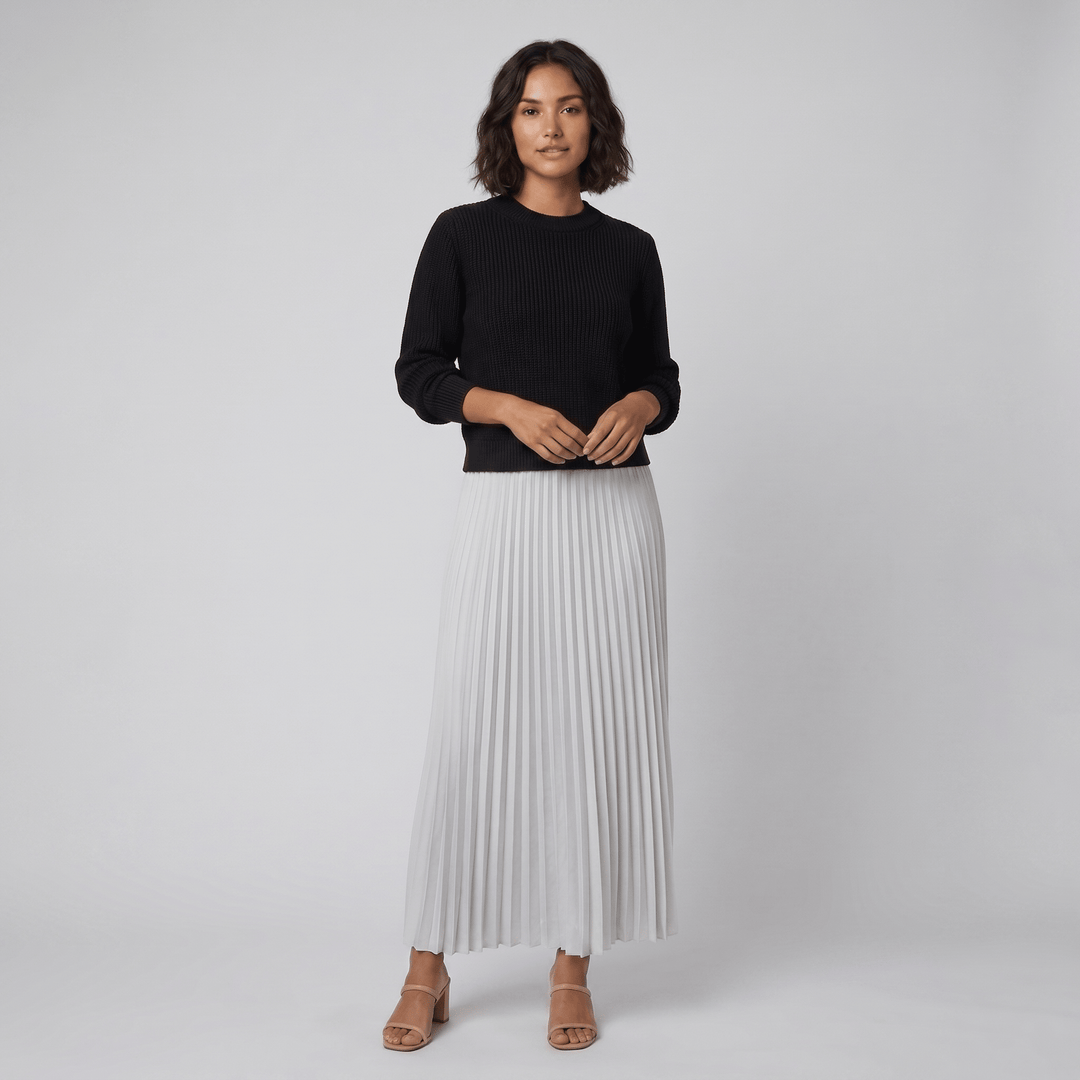 Clara black and white knit pullover and pleated skirt set