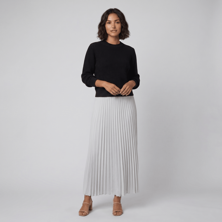 Clara black and white knit pullover and pleated skirt set