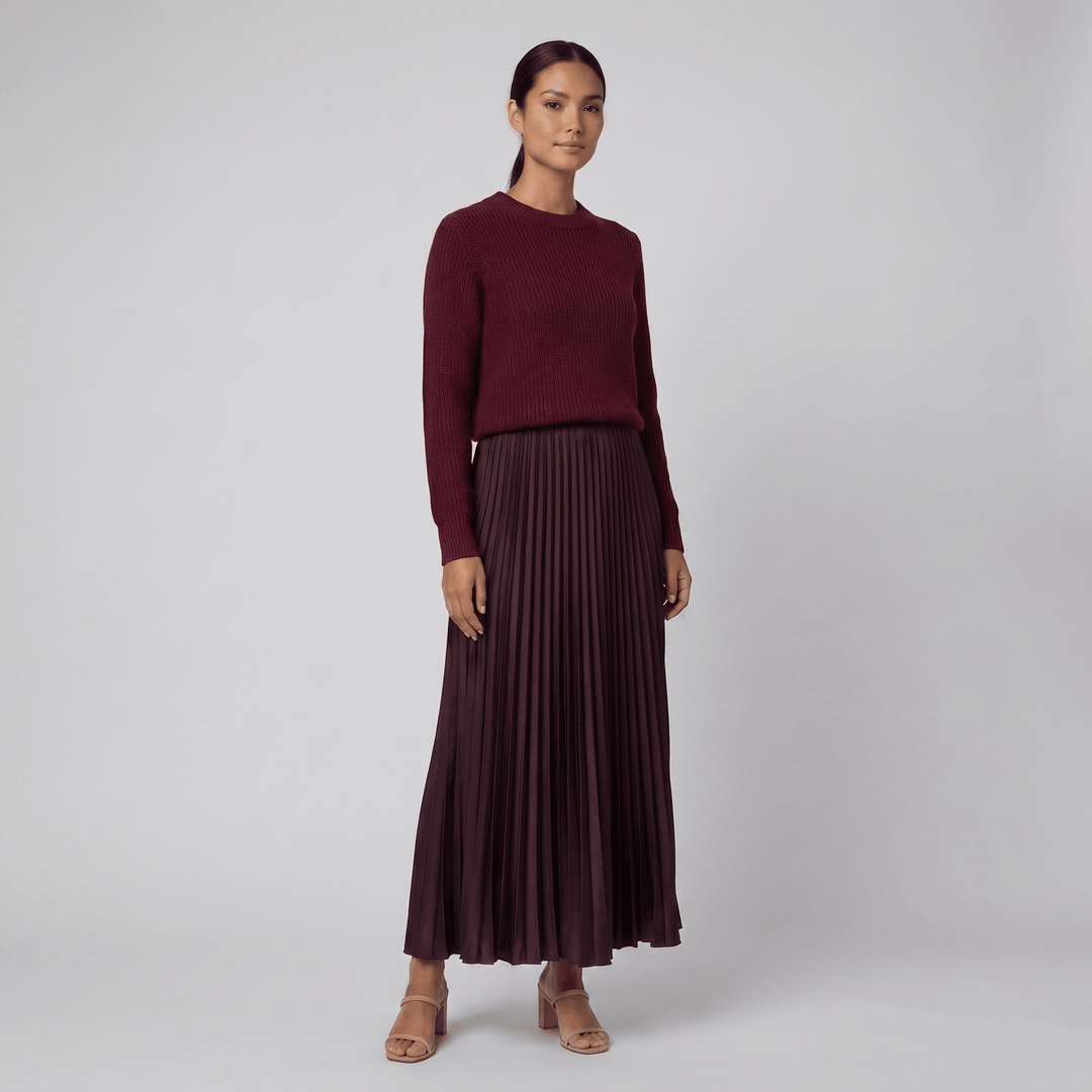 Clara bordeaux knit pullover and pleated skirt set