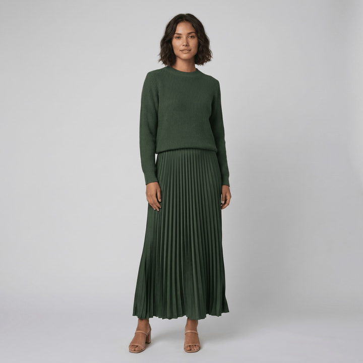 Clara green knit pullover and pleated skirt set