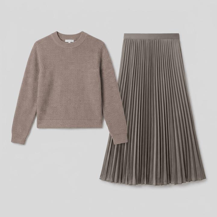 Clara pullover and pleated skirt set product flat-lay
