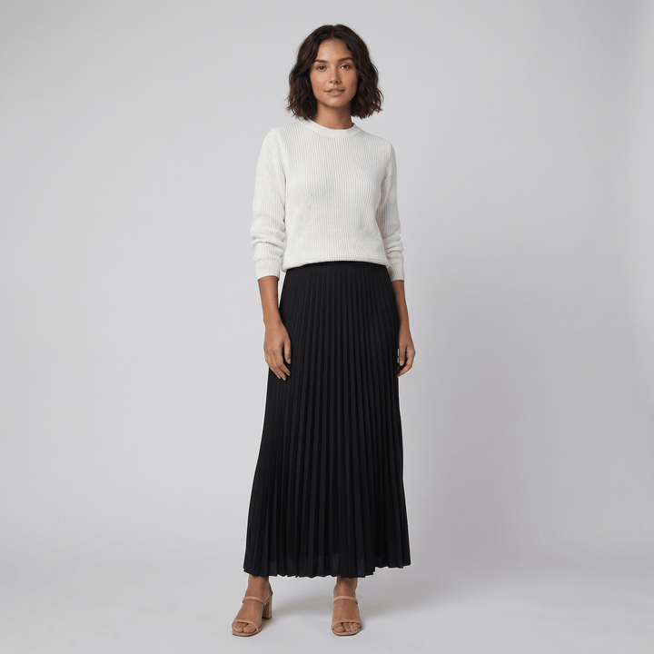 Clara white and black knit pullover and pleated skirt set