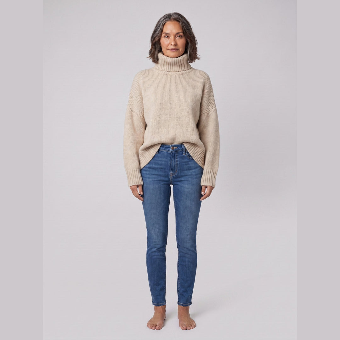Cleo cozy chunky turtleneck sweater beige front