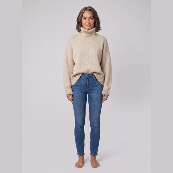 Cleo cozy chunky turtleneck sweater beige front