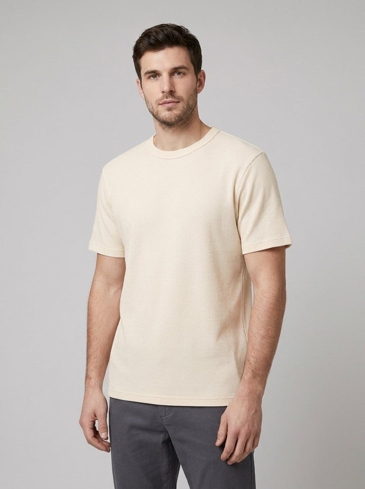 Cole waffle knit t-shirt in beige