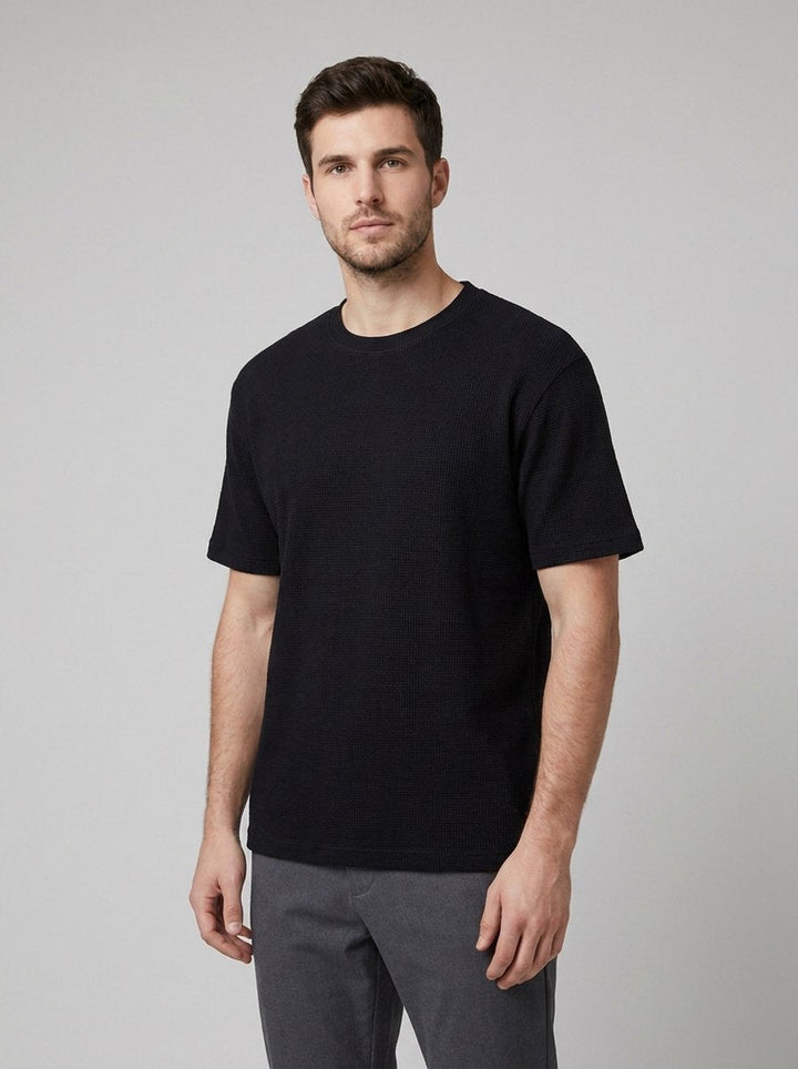 Cole waffle knit t-shirt in black
