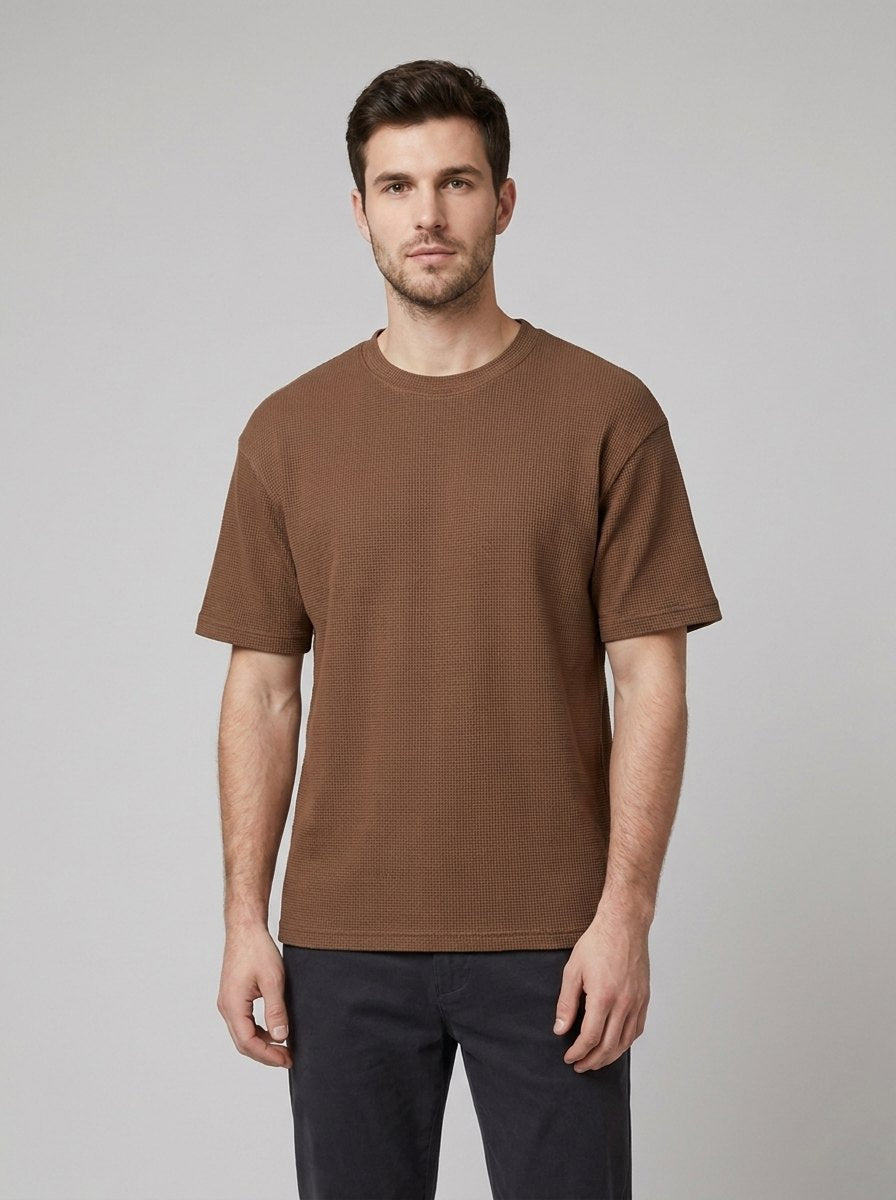 Cole waffle knit t-shirt in brown
