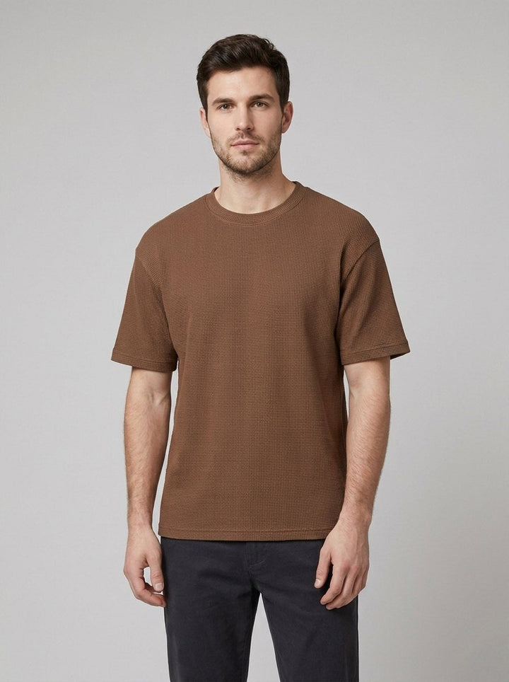 Cole waffle knit t-shirt in brown
