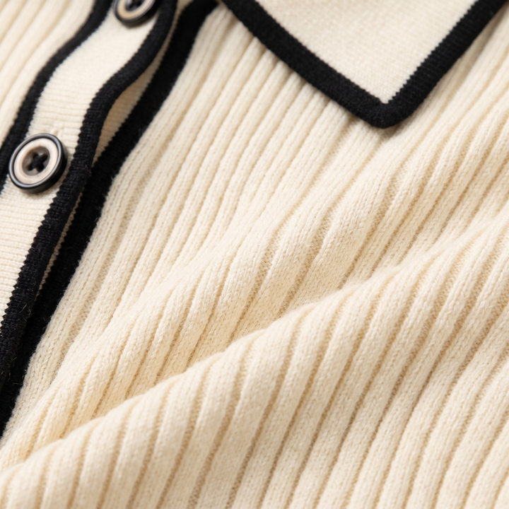 Constance ribbed knit fabric and contrast piping detail