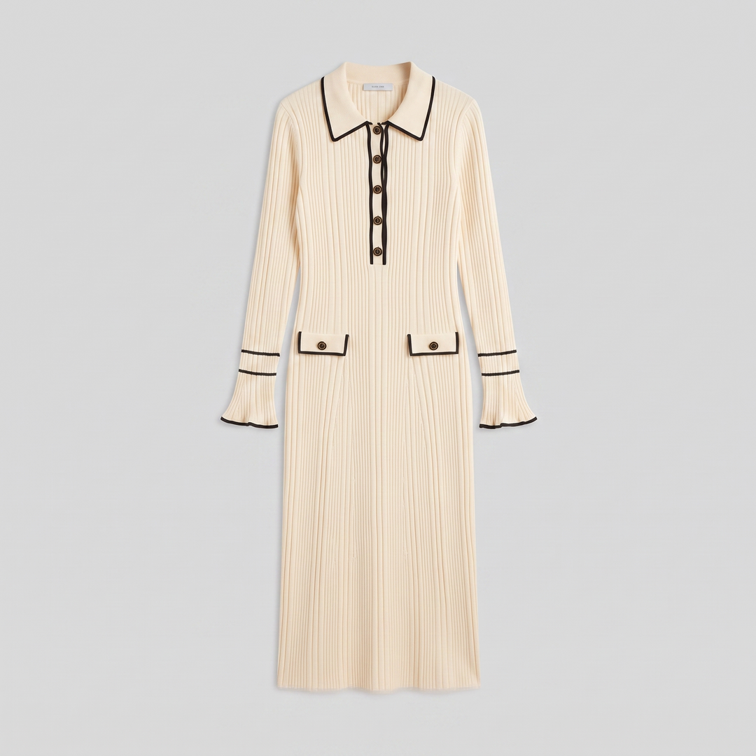 Constance ribbed midi dress ivory product flat lay