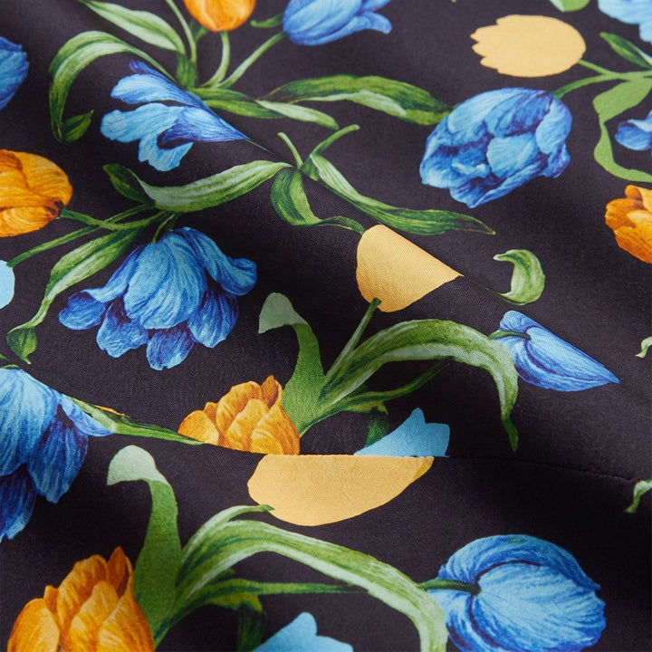 Cora navy tulip print fabric close-up