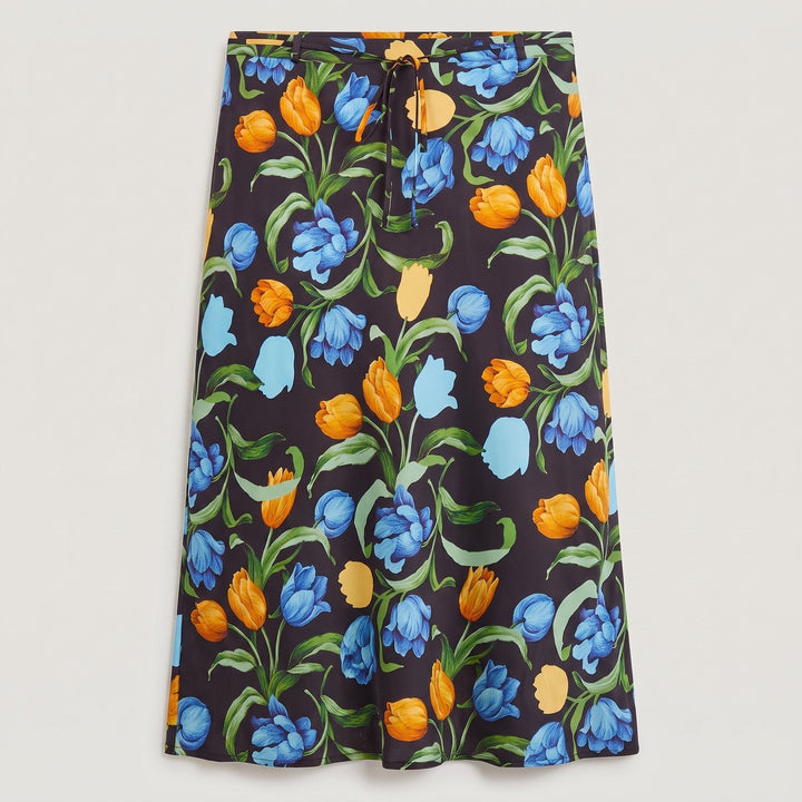 Cora navy tulip skirt flat lay