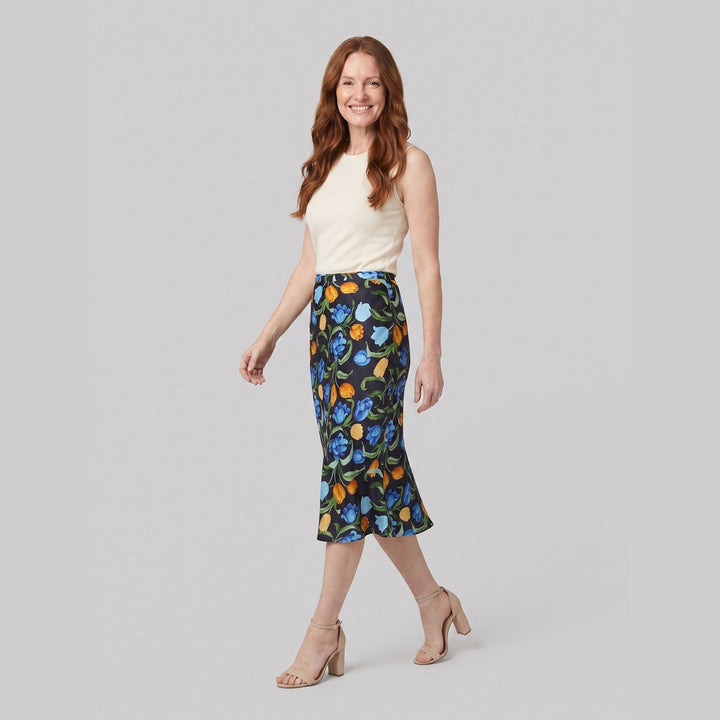 Cora navy tulip skirt side view