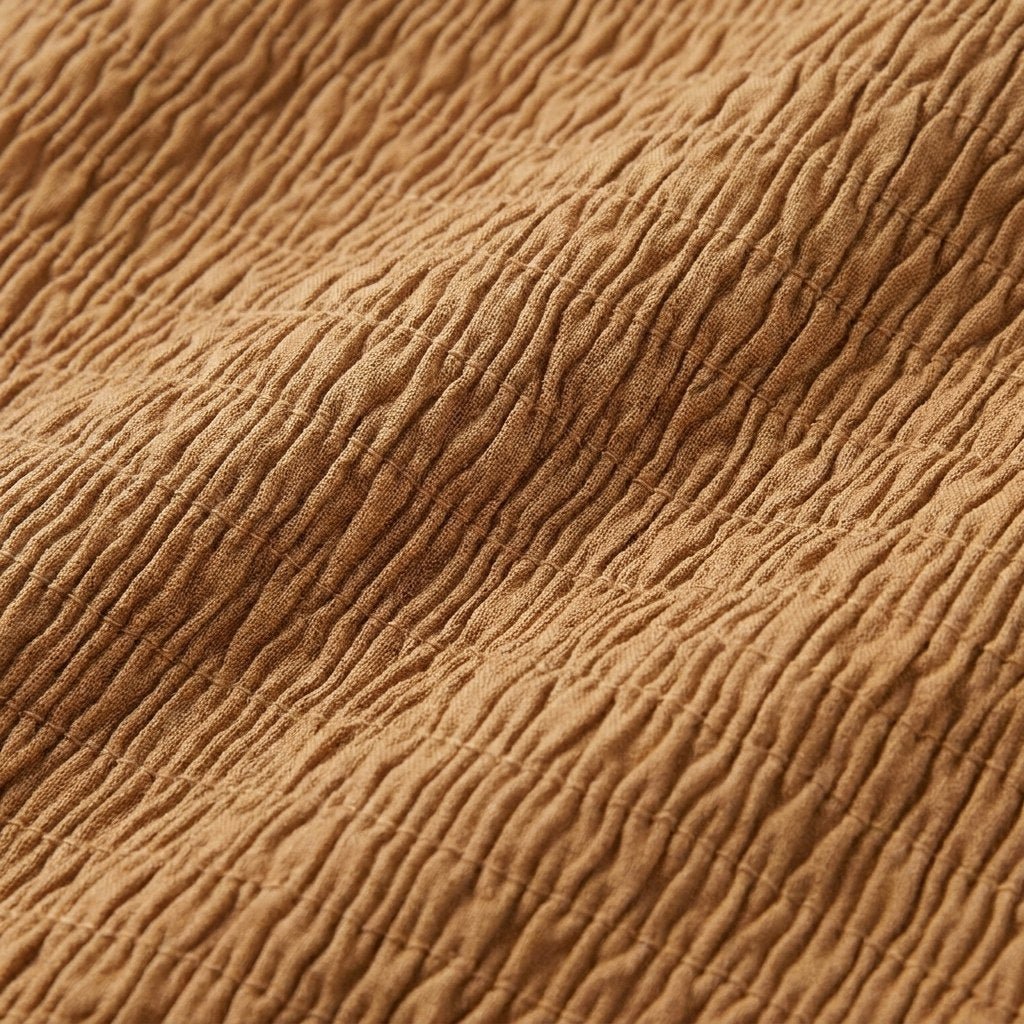 Close-up of the lyocell-cotton fabric and smocking