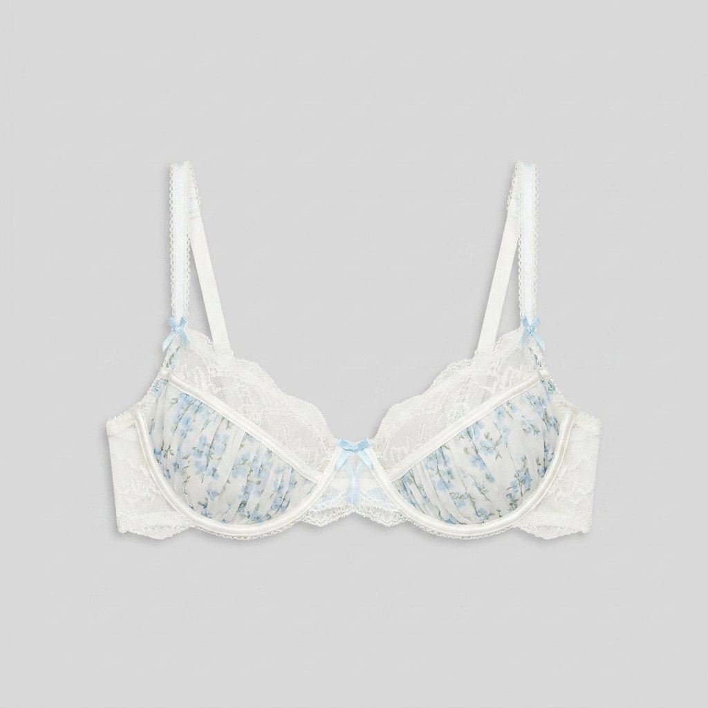 Dahlia Balcony Bra floral chiffon front flat-lay