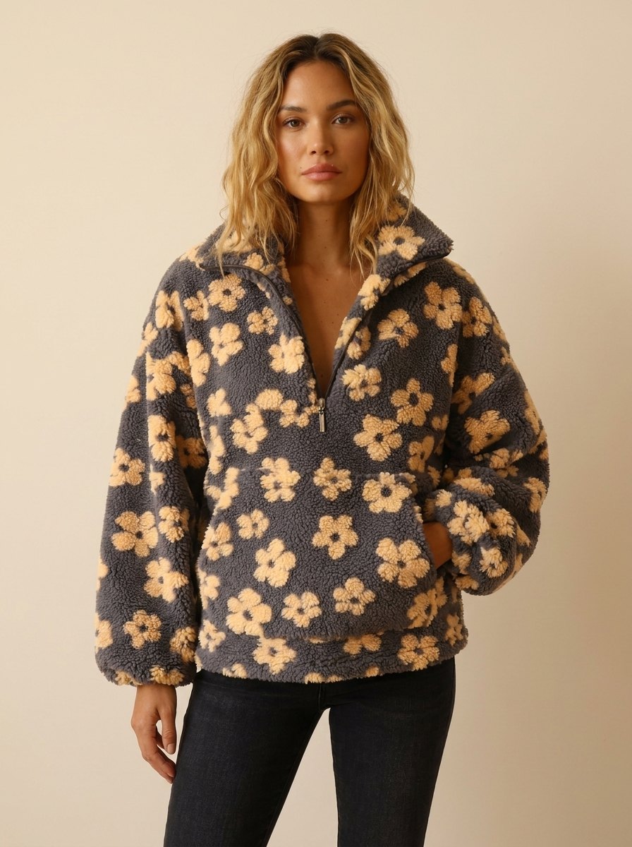 Daisy oversized sherpa sweater yellow daisy print