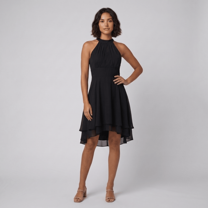 Dakota halter ruffle dress black