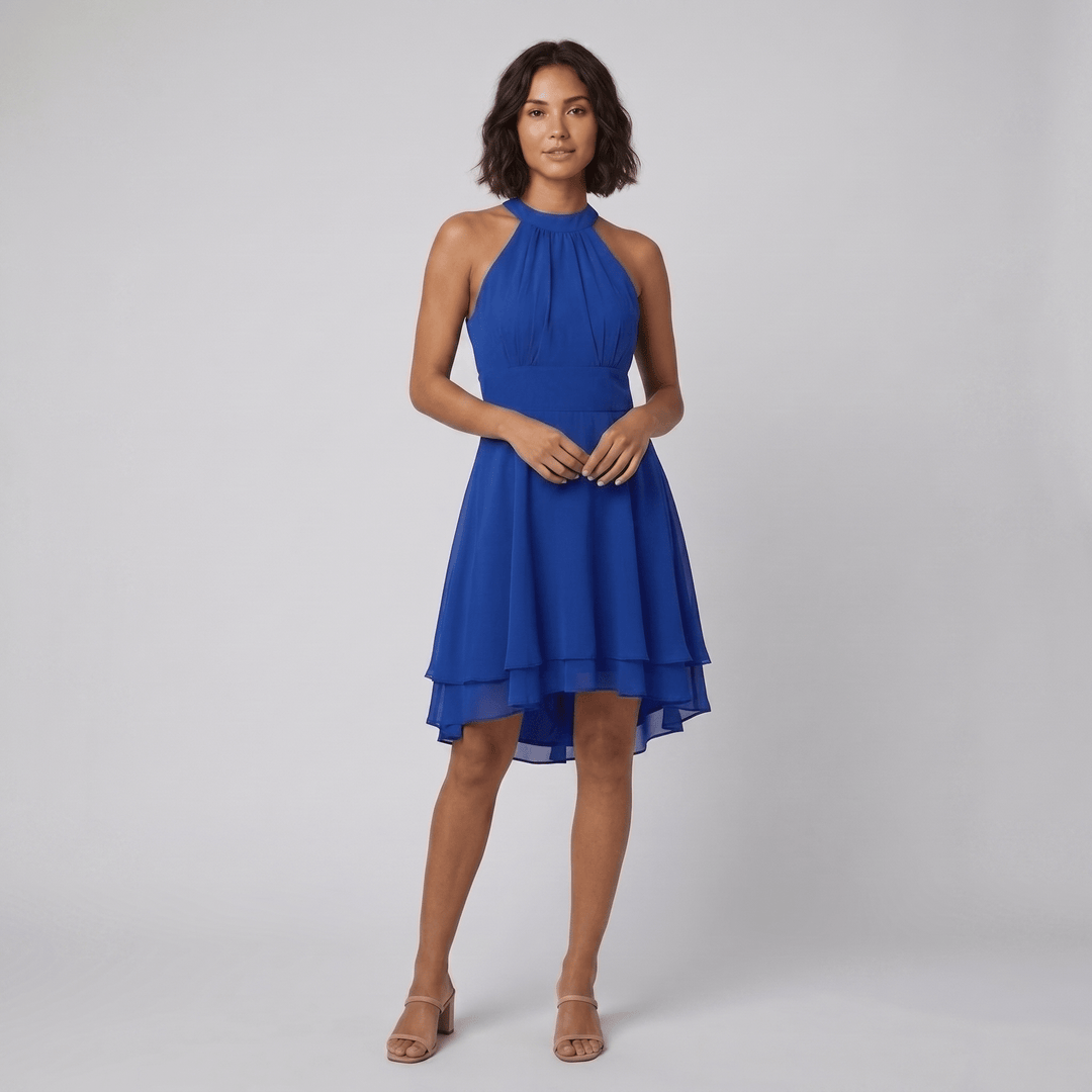 Dakota halter ruffle dress blue