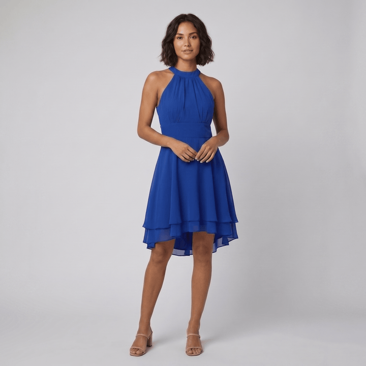 Dakota halter ruffle dress blue
