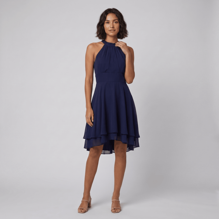 Dakota halter ruffle dress navy blue