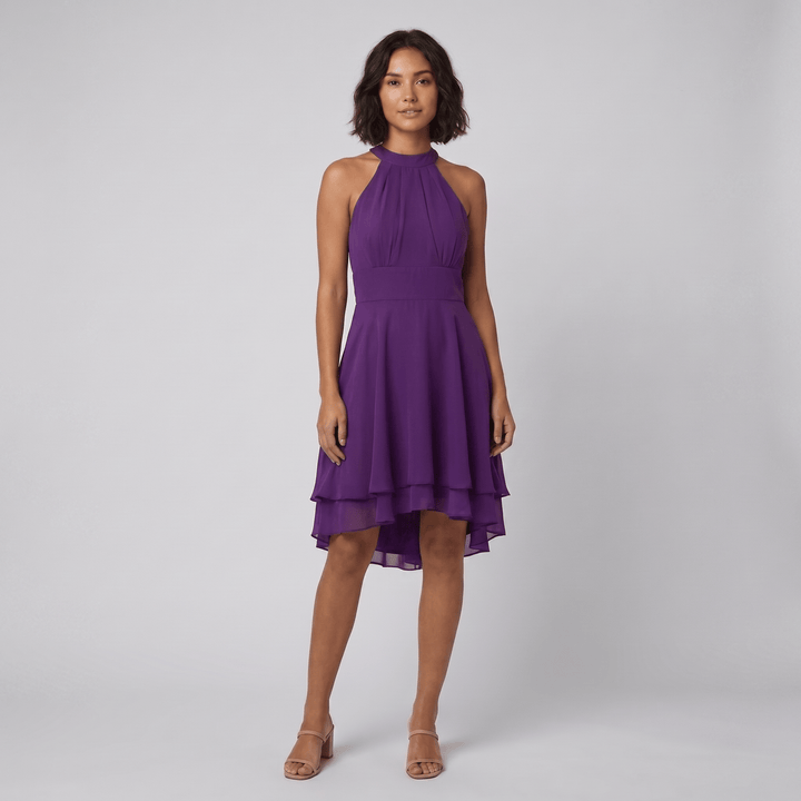 Dakota halter ruffle dress purple