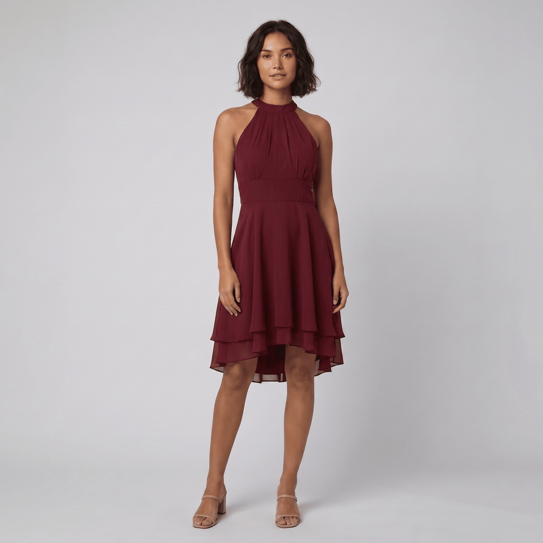Dakota halter ruffle dress red