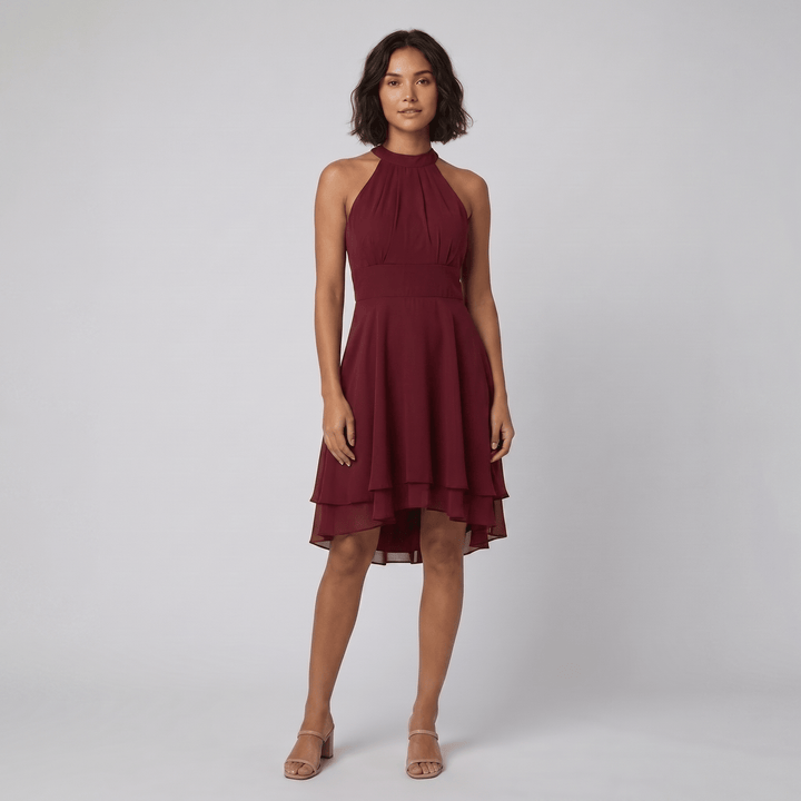Dakota halter ruffle dress red