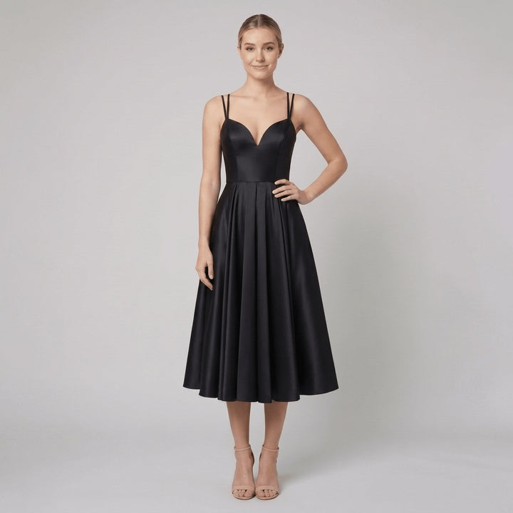 Dalia deep-V midi dress black